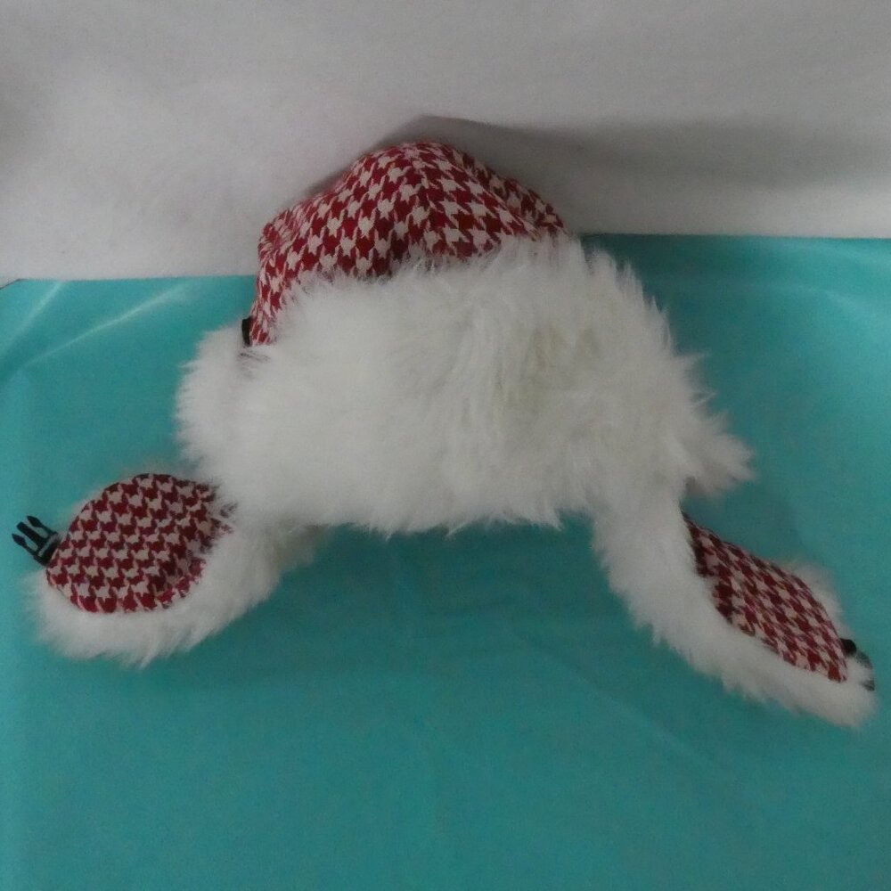TIPSY ELVES | os | Red and White Houndstooth Aviator Hat With Chin Strap